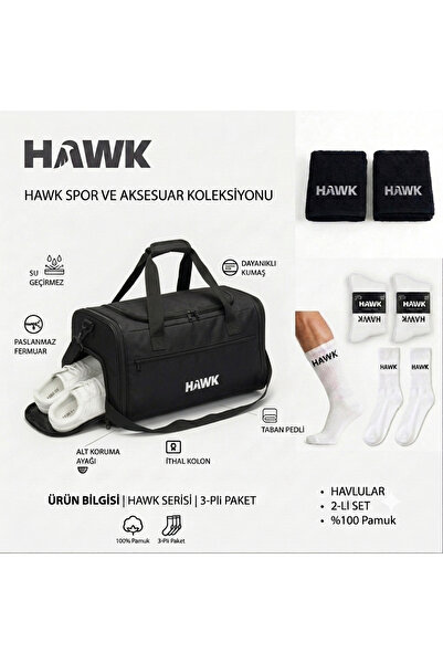 HAWK Büyük Boy Omuz Valizi Set 2 Havlu 6 Çift Çorap Spor Seyahat Gym Fıtness ...