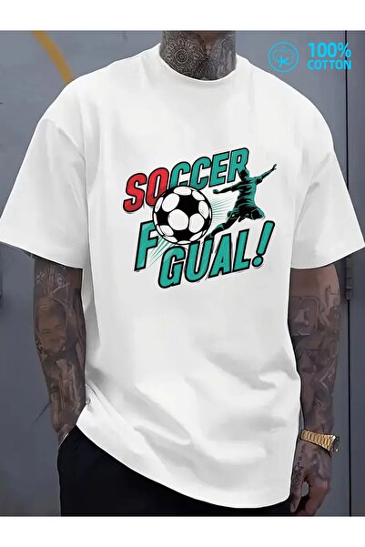 LİNA06 تي شيرت مطبوع عليه 180G 100% Soccer Goal Tee |   مريح وفضفاض وعصري، تص...