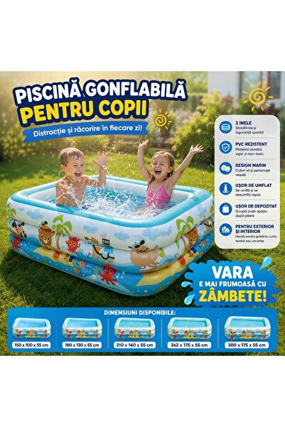 OEM Надуваем басейн с 3 ринга, с меко дъно, правоъгълен, от устойчив PVC, раз...