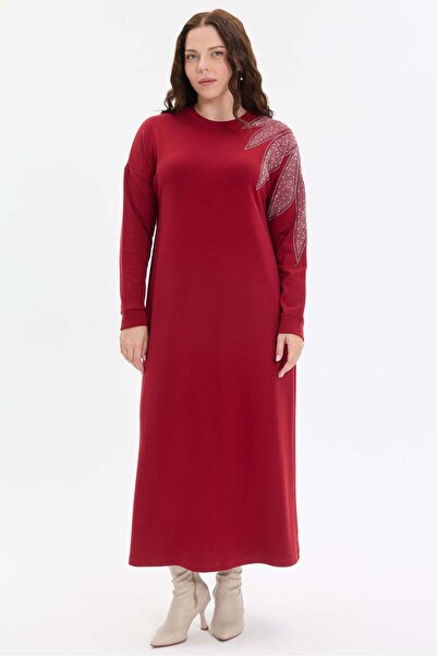 KADO OUTLET Stone Detailed Comfortable Fit Long Women's Dress