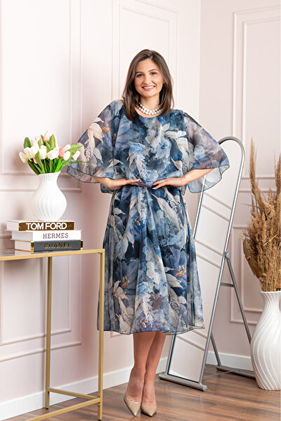 OEM Rochie dama Theresa din voal cu imprimeu floral bleumarin