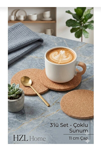 HZL HOME 3'lü Mantar Bardak Altlığı Isı Yalıtımlı Bardak Kupa Altlığı Seti