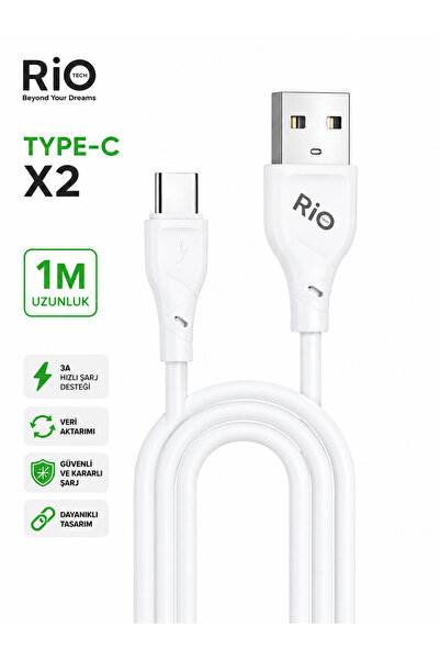 Rio Hızlı Şarj ve Data Kablosu X2 Type-C Kablo Beyaz