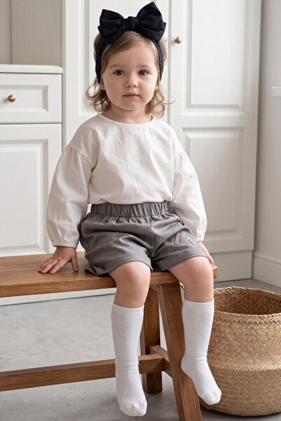 Parla Kids Girl's Gray Jean Shorts Giant Bow Bandana Set