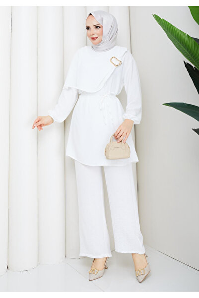 RAZENCİ Aerobin Fabric Buckle-Adorned Top and Bottom Hijab Set