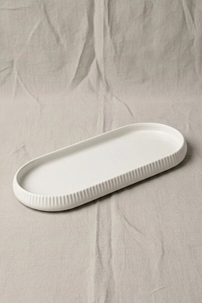 Bereketli Store Acar Oval Line Detailed Porcelain Presentation and Serving Pl...
