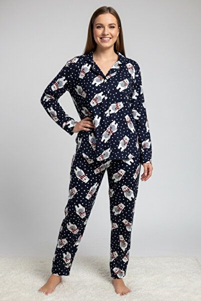TOFİSA Printed Pajama Set - 28021-Dark Blue