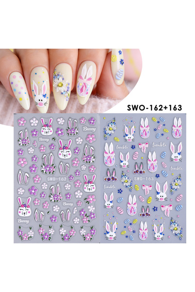 Choice SWO-162 163 1/2pcs Easter Bunny Matte Nail Stickers Adorable Rabbit Co...