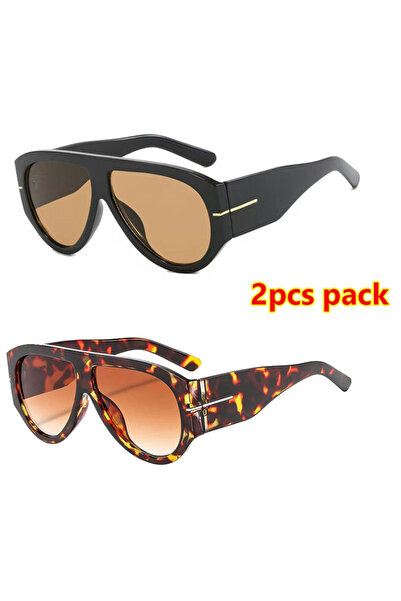 Choice8 2pcs-2 Luxury Brand Retro Big Frame Oval Women Sunglasses Black Tea C...