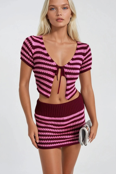 Secret Passion Lingerie Yeni Sezon Çizgili Bağlama Detay Bluz Bel Katlamalı E...