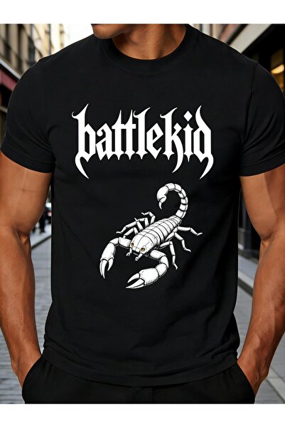 NOURAM تي شيرت رجالي بتصميم قوطي مع نص Battlekid على شكل عقرب، ملابس كاجوال ل...