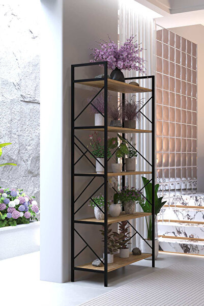 AWOX MANOLYA 5 Raflı Metal Çiçeklik 180x90 cm Dekoratif Bitki Standı Çok Amaçlı Kitaplık Salon Balkon Ofis Raf Ünitesi