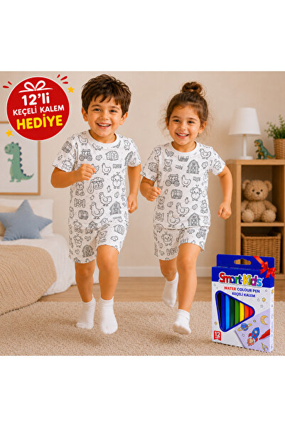 Parti Selesi Boyanabilir Unisex Çocuk Şortlu Takım – Yıkanabilir ve Tekrar Bo...