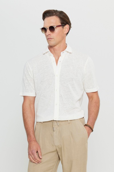 ALTINYILDIZ CLASSICS Men's Beige Cotton Comfort Fit Relaxed Cut Classic Colla...