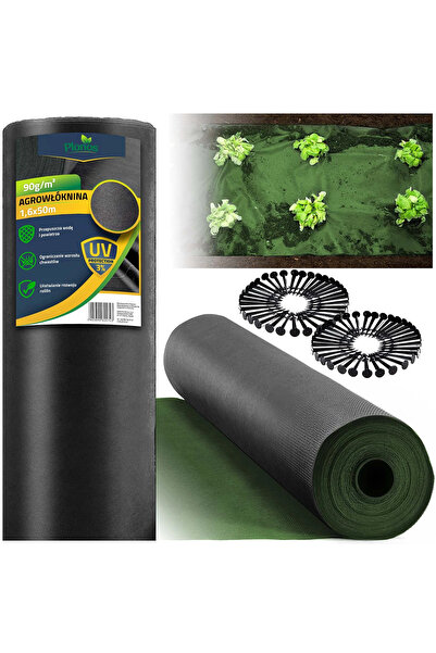 SMARTIC Agrotextil de grădină 1.6 m x 50 m 90 g/m² + 100 țăruși de fixare Pla...