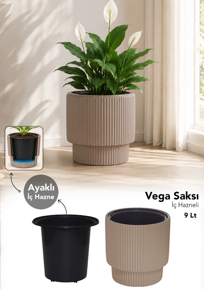 Meleni Home Modern Dekoratif Saksı - Plastik İç Hazneli Bahçe Salon Balkon Çi...