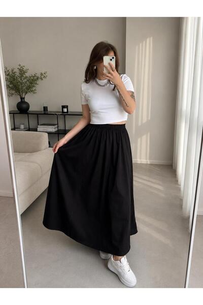FRO FASHİON FİLETO CEPLİ POPLİN KUMAŞ UZUN ETEK ASTARSIZ (90CM)