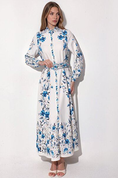 Hiccup Msn Floral Patterned Belted Maxi Shirt Dress