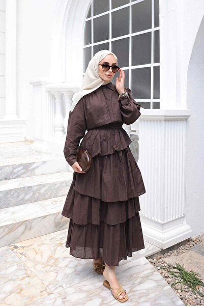 İmajButik Кафява пола и многопластова риза, двоен комплект