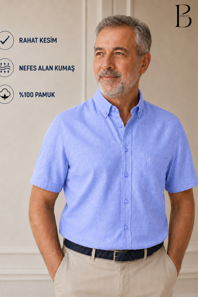 BURSPA Relaxed Fit Classic Men's Dad Short Sleeve 100% Cotton Linen Shirt