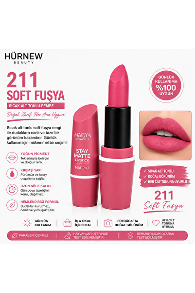 Genel Markalar HÜRNEW mat stay lipstick 211 canlı fuşya