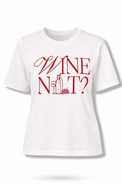 5in1Canpolat Tricou Ecru cu imprimeu Wine Not 8615