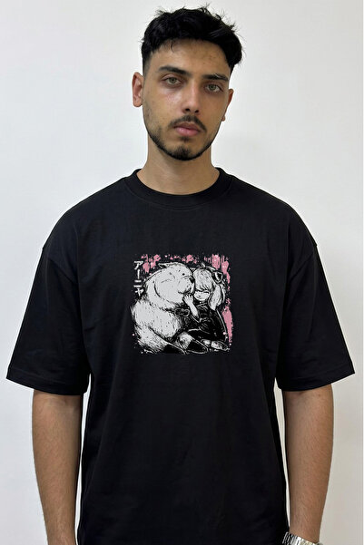 Anetos Spyxfamily Anya Bond Design Printed Oversize Black T-Shirt
