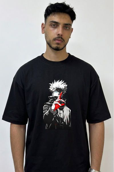 Anetos Gojo Satoru_59 Design Printed Oversize Black T-Shirt