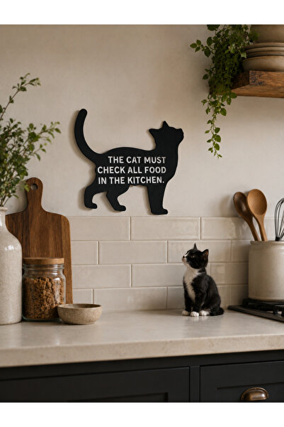 MARLITH HOME Kedi Temalı Ahşap Duvar Süsü-Mutfak ve Ev Dekorasyonu MDF