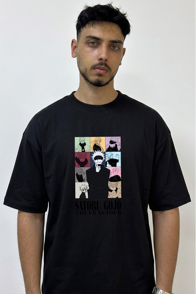 Anetos Satoru Gojo_11 Design Printed Oversize Black T-Shirt