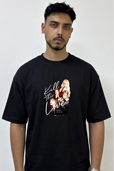 Anetos Blackpink_18 Design Printed Oversize Black T-Shirt