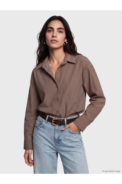 LC Waikiki Cămașă de damă supradimensionată din poplin cu dungi