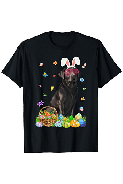 NOURAM Labrador T-Shirt with Bunny Ears Egg Basket - Black Dog Men And, Cotto...