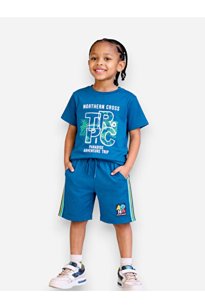 Victor and Jane By Styli Boys Cotton Graphic Print T-Shirt and Shorts Set