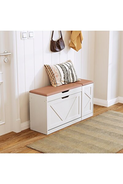 Enjoylifeme 37.8-inch storage bench + storage cabinet, fold-down drawers, adj...