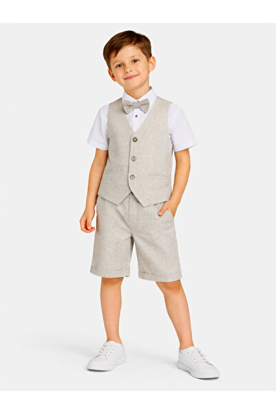 Victor and Jane By Styli Boys 4-Piece Waistcoat, Shirt, Shorts and Bow Tie Set