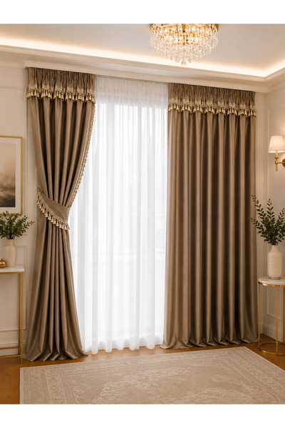 Liz Line Set doua draperii blackout, drapate cu ciucuri, accesorizate cu brid...