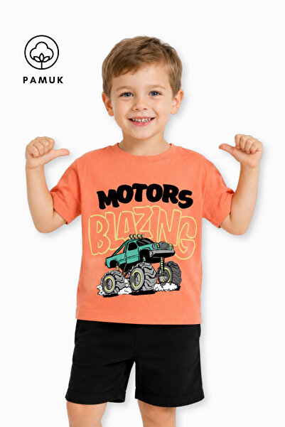 difa kids Момчешка лятна тениска с къс ръкав, ежедневна, с щампа на коли и мо...
