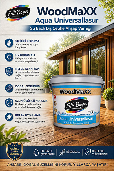 Filli Boya WoodMaXX Aqua Universallasur ŞEFFAF Su Bazlı Dış Cephe Ahşap Verni...