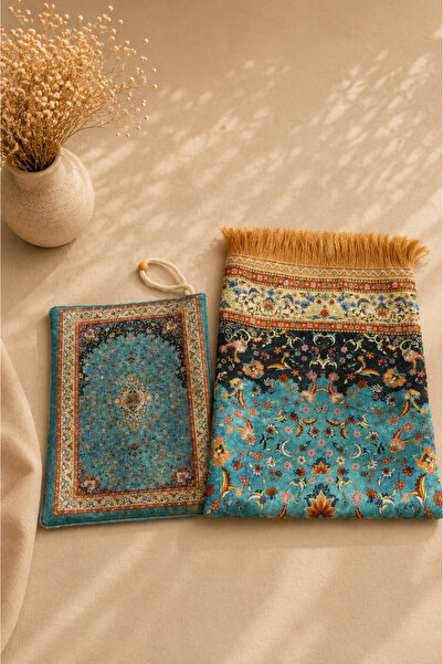 Bilenler Zippered Prayer Rug with Bag Turquoise Frz-01 (Lightweight and Fine ...