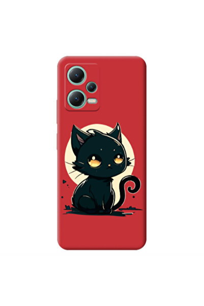 Other Xiaomi Redmi Note 12 Pro 5G Black Cat Red Colored Silicone TPU Θήκη