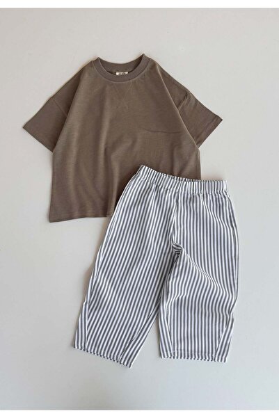 Cigit Oversize T-Shirt Takım 2-10 Yaş Vizon