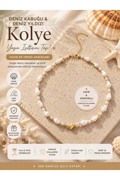 denizkabuğundan Heart Figured Seashell Necklace Gold Color Choker |   Summer ...