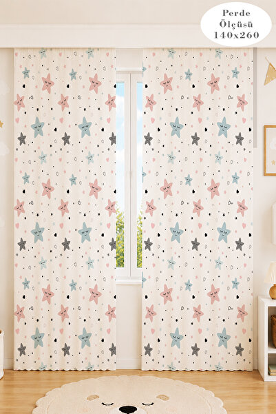 Decora Kids Baby Yıldız Desenli 2 Kanat Çocuk Odası Fon Perde | Babyface Doku...