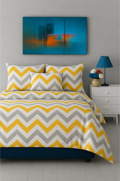 İQON Flat Sheet Duvet Cover Set Single Size Outlt1 Yellow Zgzg