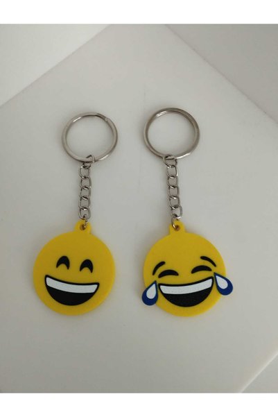 3D Layshop Set of 2 Smiling Face and Laughing Emoji Keychains - Couple and Kanka Combination 3D Bag Ornament (4.2 cm)