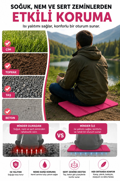 SALEMOON Katlanabilir Oturma Minderi – Pembe Kamp Minderi, Outdoor Aktiviteler İçin Hafif ve Taşınabilir Kamp Matı
