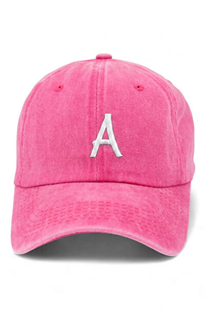 ŞapkaMania Letter a Pink Embroidered Washable Vintage Unisex Hat