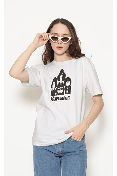 buzagi tasarım ürünleri Ramones Unisex White Regular T-Shirt