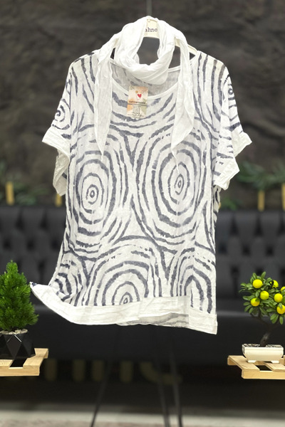 sahnemoda Spiral patterned imported blouse with shawl